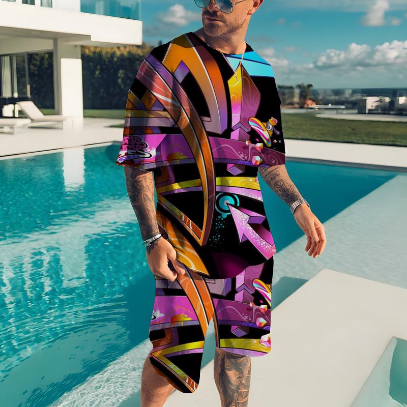 2026 Summer Men's T-shirt Male Casual Suit Abstract Style 3D Printing