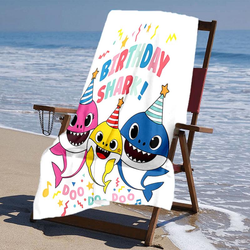 proof beach towel with B-Baby Shark pattern - soft,absorbent,quick-drying,machine washable - perfect for swimming,camping,bathing