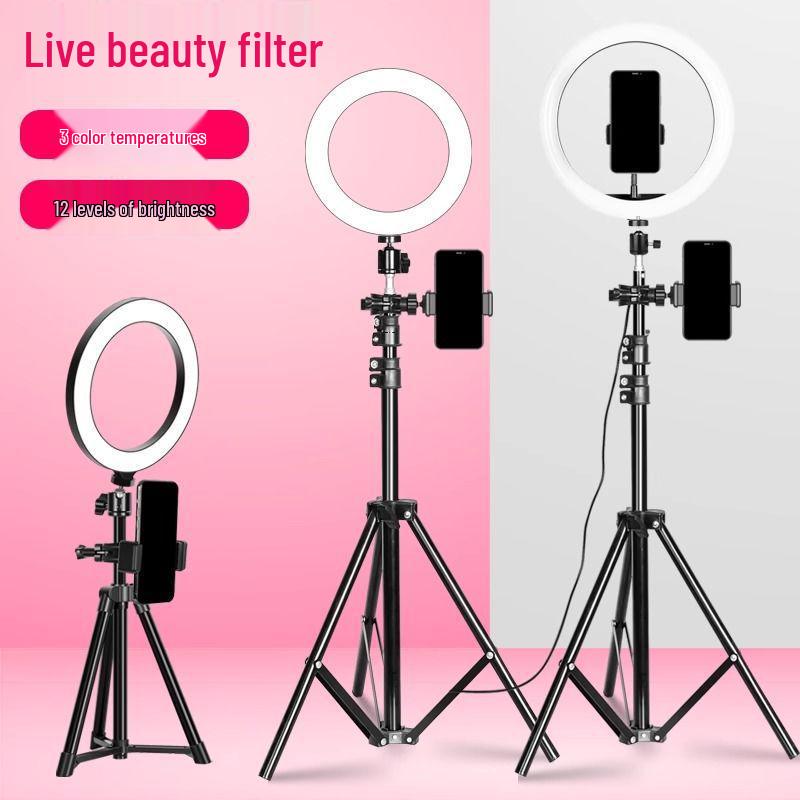 Mobile Phone Live Streaming Ring Light with Retractable Tripod and Multi-Position Stand
