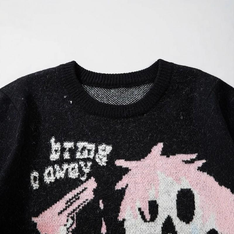 Unisex Oversized Cartoon Knit Sweater With Distressed Holes Jacquard Loose Fit Streetwear Pullover Winter