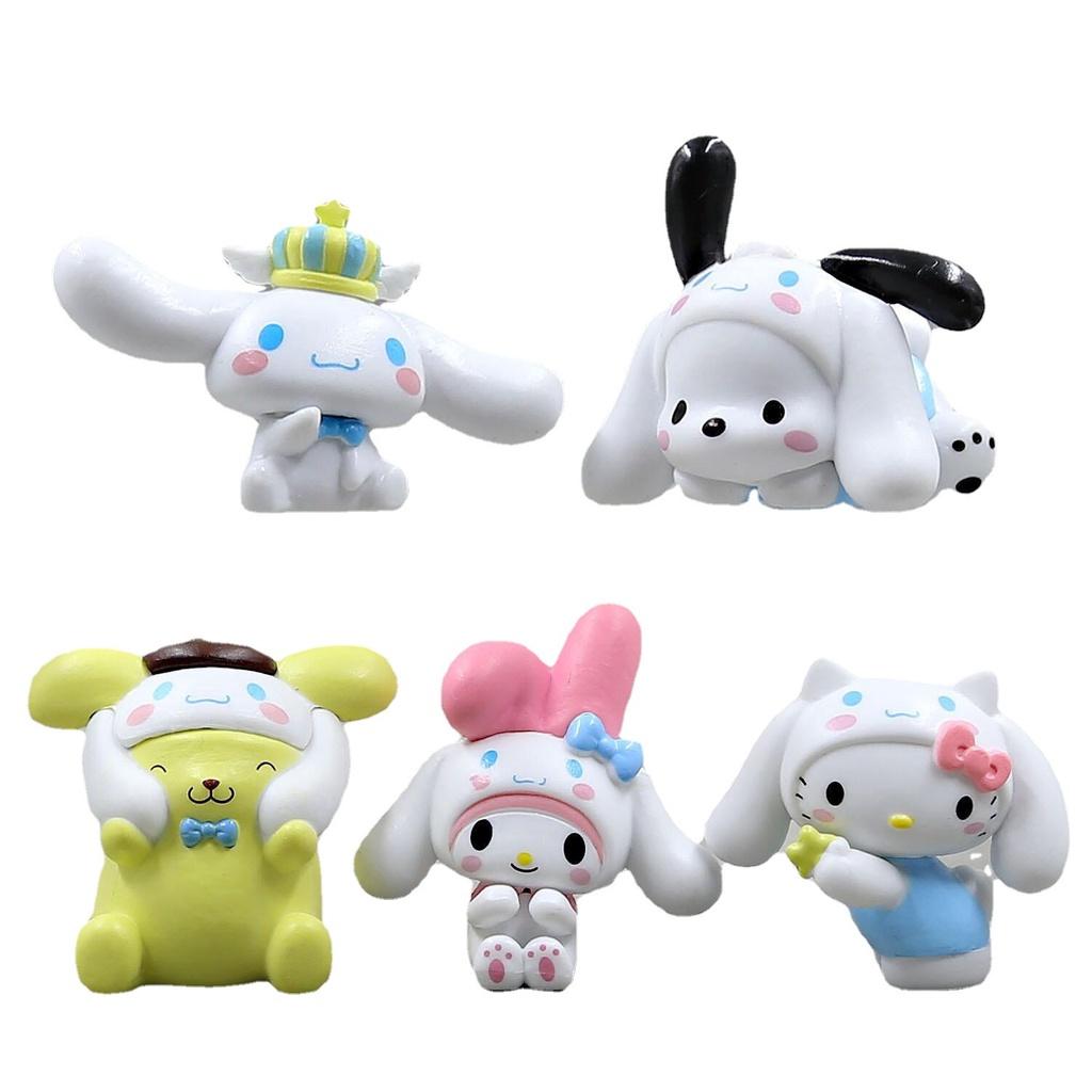 5pcs Cinnamoroll Kuromi Melody Kitty Purin Pochacco Figure Toy Model