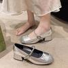 Silver Bag Head Single Shoes Women's Summer 2025 New Fashion Banquet Shoes Mary Jane Shoes Thick Heel Versatile High Heels