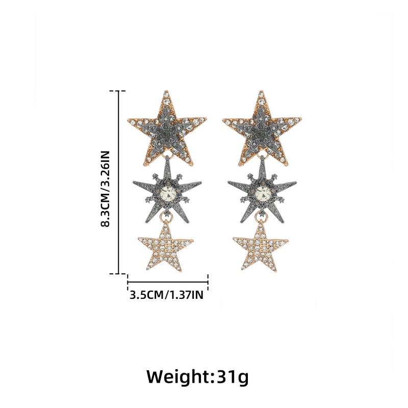 Многослойные серьги-гвоздики со звездами и кисточками, со стразами, из сплава, женские, золотые