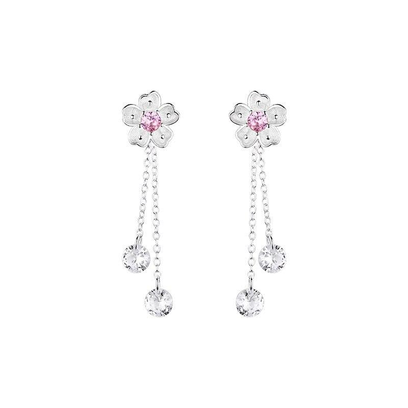 Серьги с цветущей вишней из серебра 925 пробы и циркония, пара серег с цветком феи, женские длинные кисточки, маленькие свежие украшения