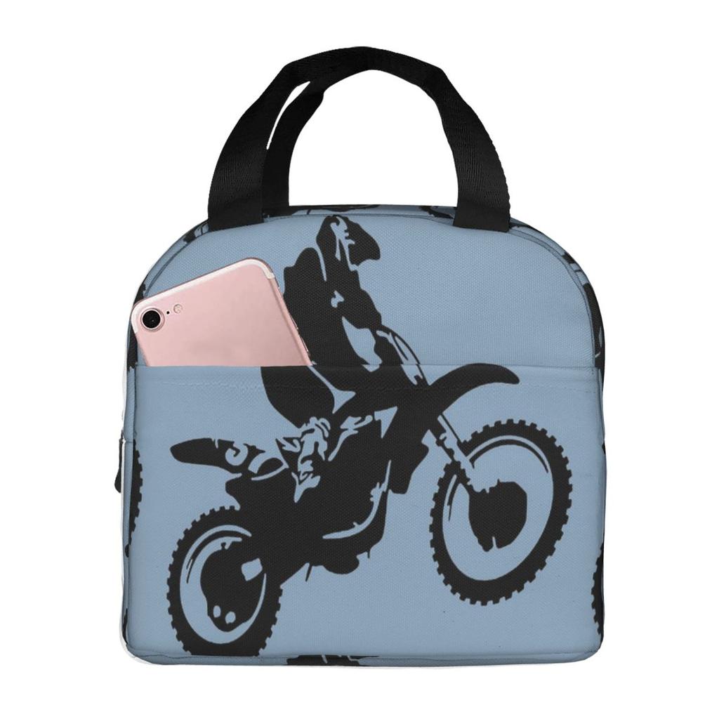 Moto X Dirt Bike Monotone Vector Art Insulated Lunch Bag for Women Office Cooler Thermal Food Box Tote Lunch Boxes Container