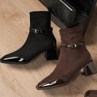 Женские ботильоны на высоком каблуке с квадратным носком, сексуальная обувь для женщин, обувь высотой 5 см, классические повседневные ботинки на боковой молнии, женские ботинки