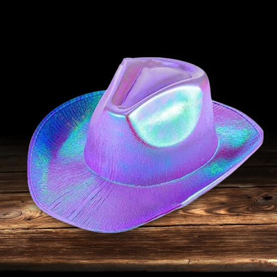 Women Party  Hat Bright Color Concave Top Wide Brim Glossy Surface Cosplay Dress-up Costume Dance Show Props Western Cowboy Hat Headwear