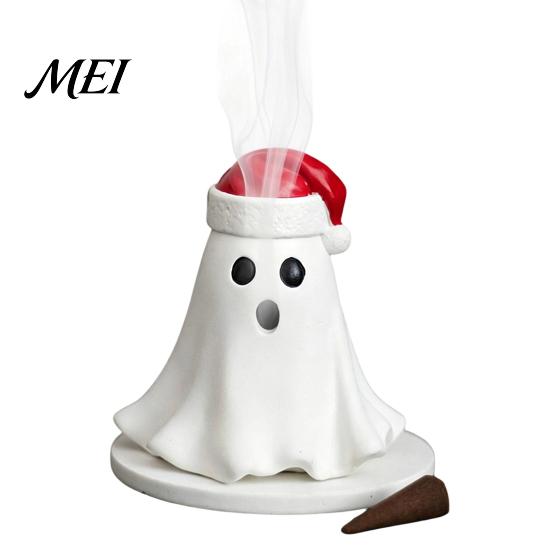 Desktop Incense Burner Resin Ghost Burner, Christmas Hat Holder, with Unique Birthday Gift Cones, Cone Holder for Yoga Room Home Halloween Decor