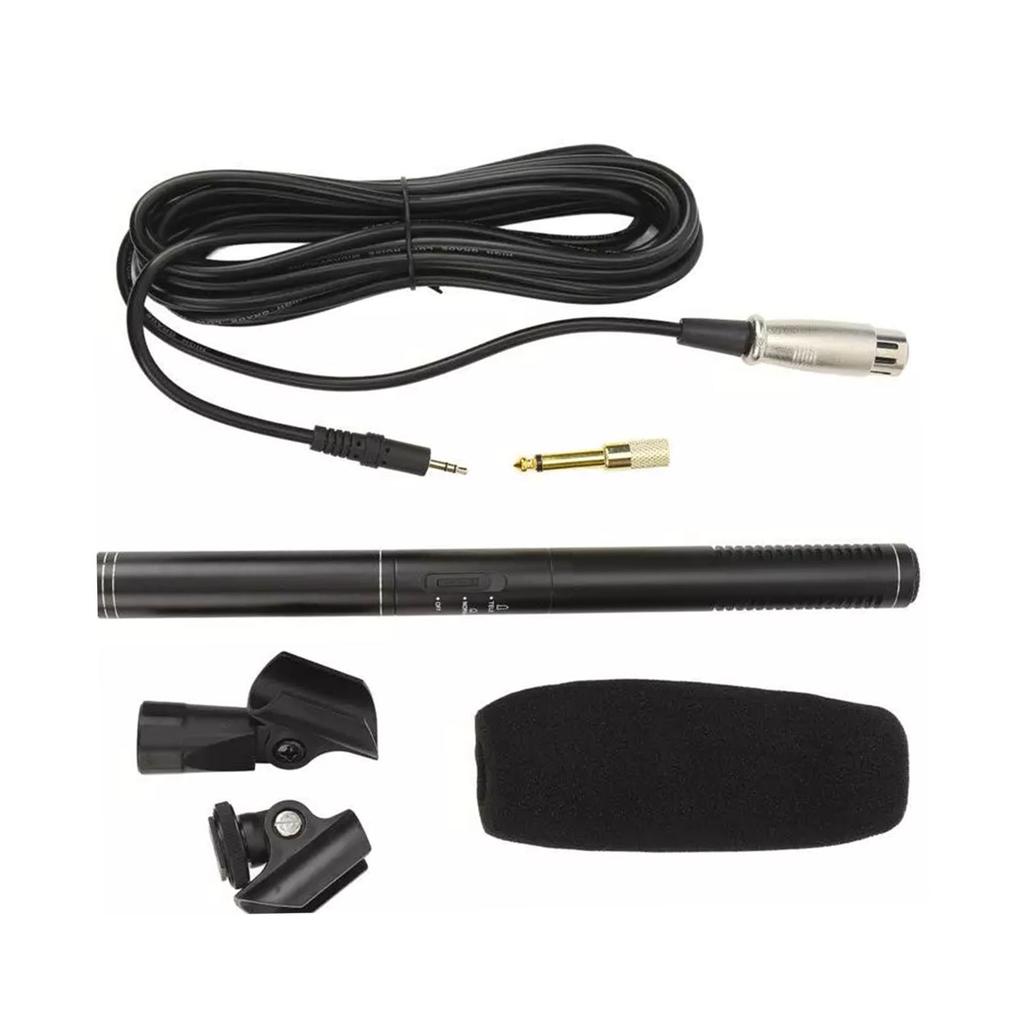 Shotgun Microphone ABS Metal Wired Professional Interview Microphone with XLR Cable Windscreen for