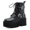 35-43 Sexy Rivet Autumn Boots Women Platform Boots Black Leather Gothic Punk Style Combat Boots For Women Mid Heels Comfortable