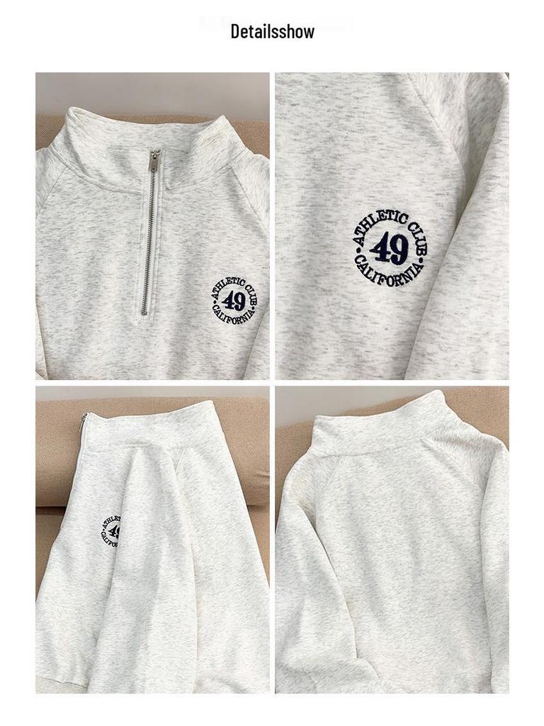 Женский ретро свитер с вышивкой на молнии до середины груди, со стойкой, осенне-зимний пуловер с длинным рукавом и плюшевой подкладкой