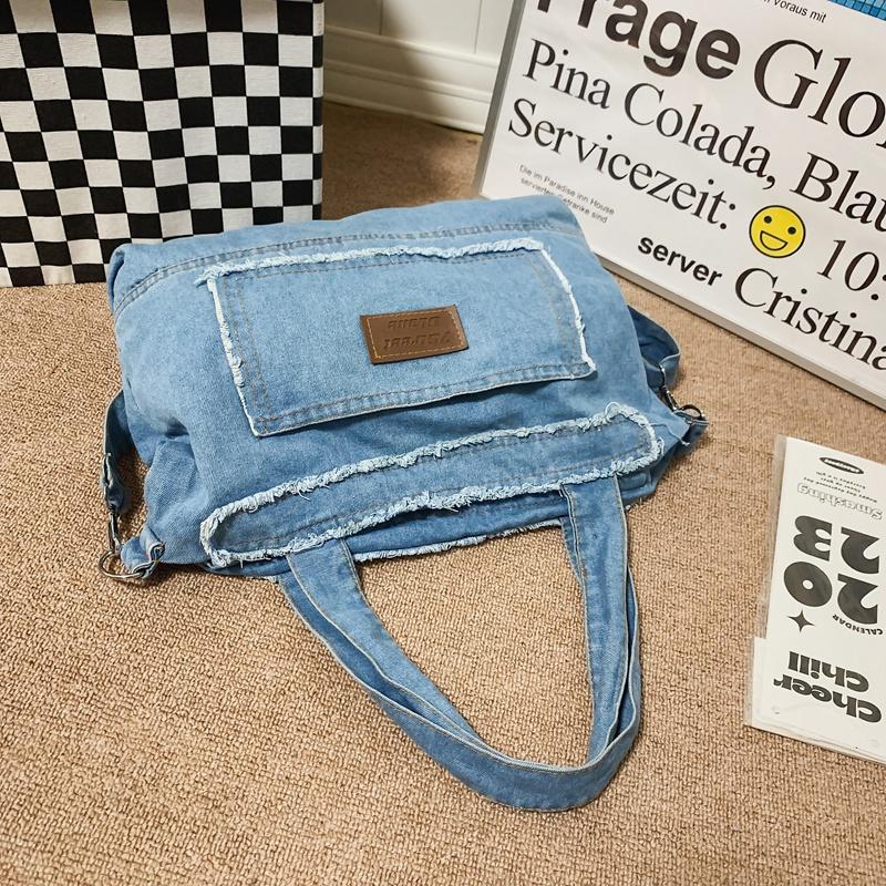 Винтажная джинсовая сумка через плечо, женская холщовая сумка большой вместимости