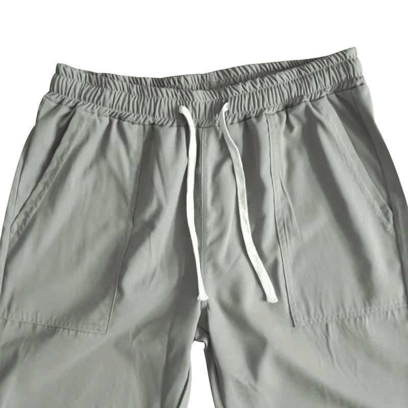 Мужские весенне-летние тканые однотонные брюки с завязками, мужские брюки с карманами большого размера