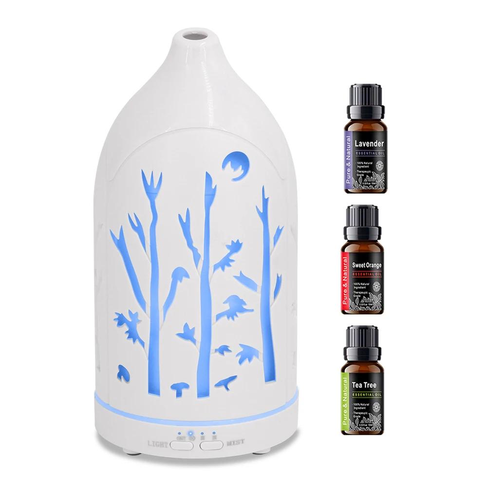 7-цветный светодиодный аромадиффузор, полый дизайн, 3 эфирных масла, автоматическое отключение и бесшумная работа для снятия стресса, сна