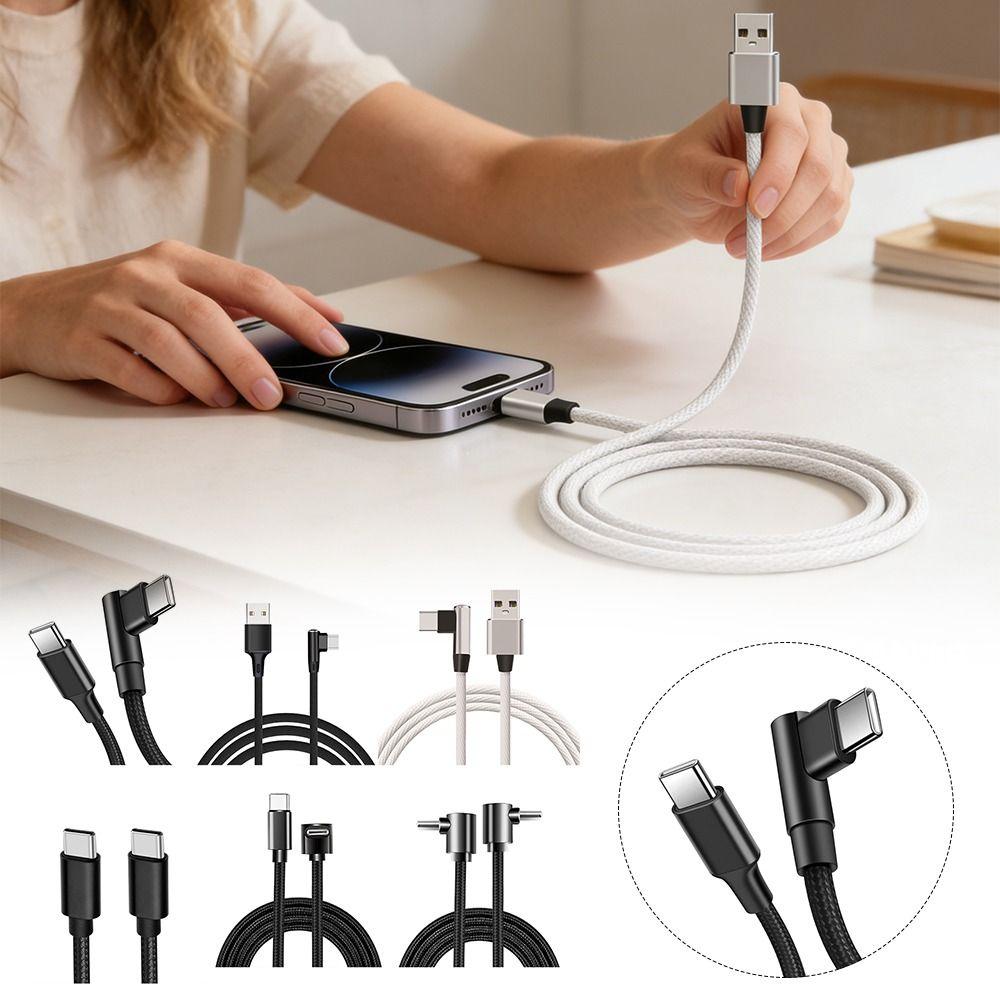 Плетеный USB C кабель из нейлона, длина 1 м, с изгибом под 90 градусов, USB на Type-C адаптер для iPhone/Samsung/Tesla/Huawei/Xiaomi/MacBook