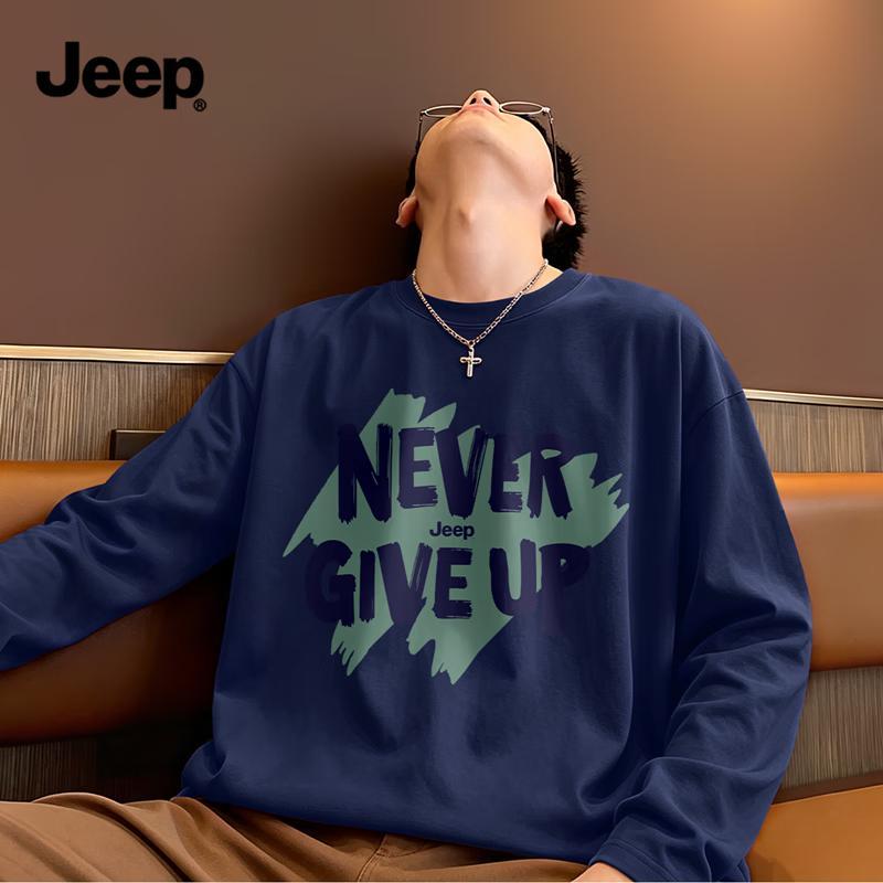 JEEP Men's Heavyweight Casual Loose Long-Sleeve Crew Neck T-Shirt