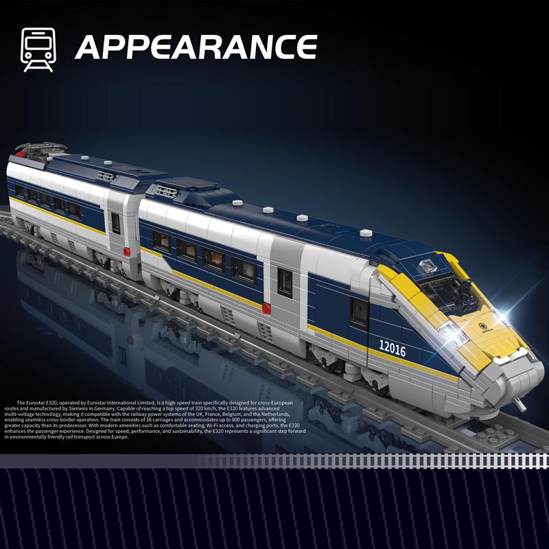 Mould King 12016 Технические игрушки Поезд Радиоуправляемый Eurostar E320 Конструктор Сборка Локомотив Набор Кирпичей Детский Рождественский Подарок