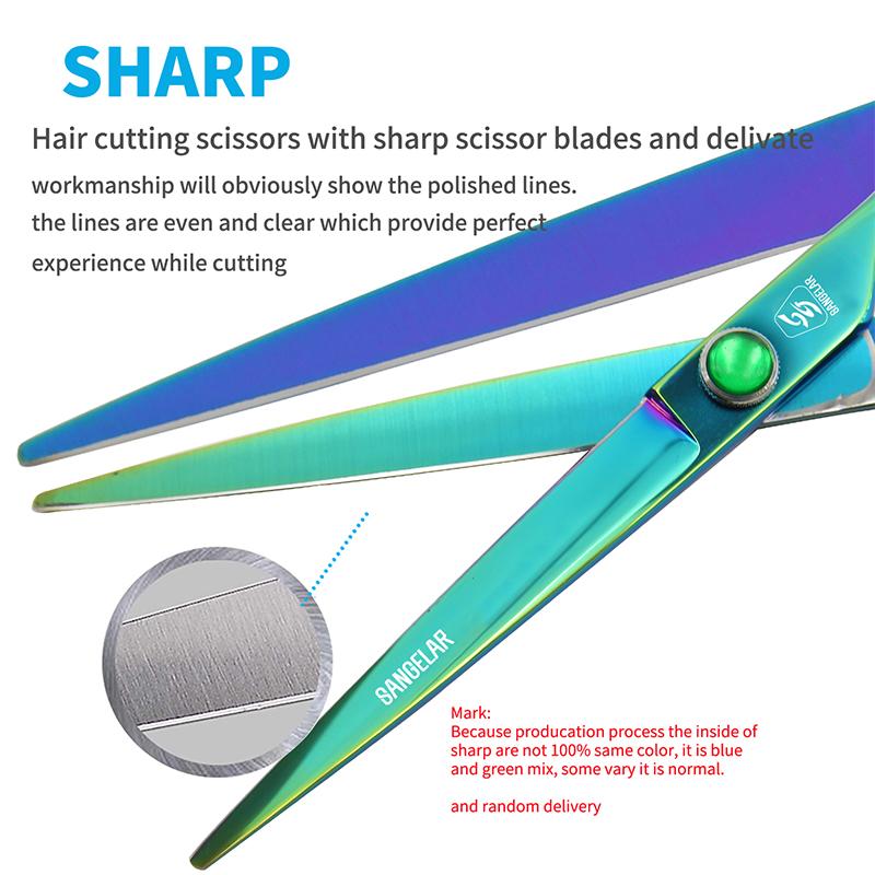 SANGELAR 7-дюймовые профессиональные зеленые, синие ножницы для волос, парикмахерские парикмахерские ножницы, семейные ножницы с бахромой, ножницы для резки высшего класса