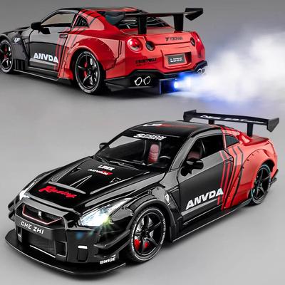 Новый 1:24 GTR литые игрушечные машинки модель распыления версия передние колеса рулевые двери открывающиеся звук свет инерционный автомобиль праздничный подарок