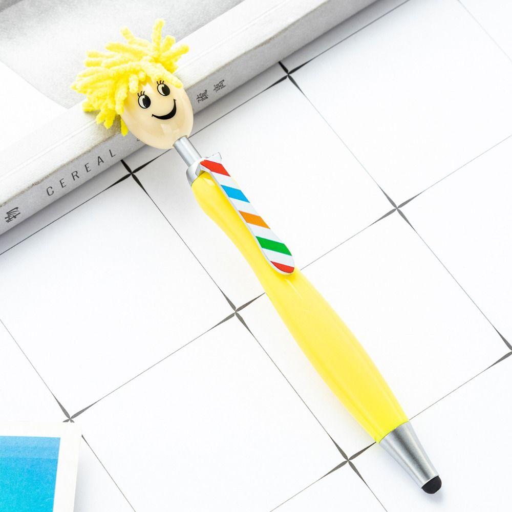 Ручки шариковые в виде куклы с улыбающимся лицом, с плюшевой головой-шваброй, для маркировки и рисования