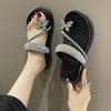 Summer New Herringbone Slippers for Women Rhinestone Bow for Home and Outdoor Activities Comfortable and Non Slip Slippers
