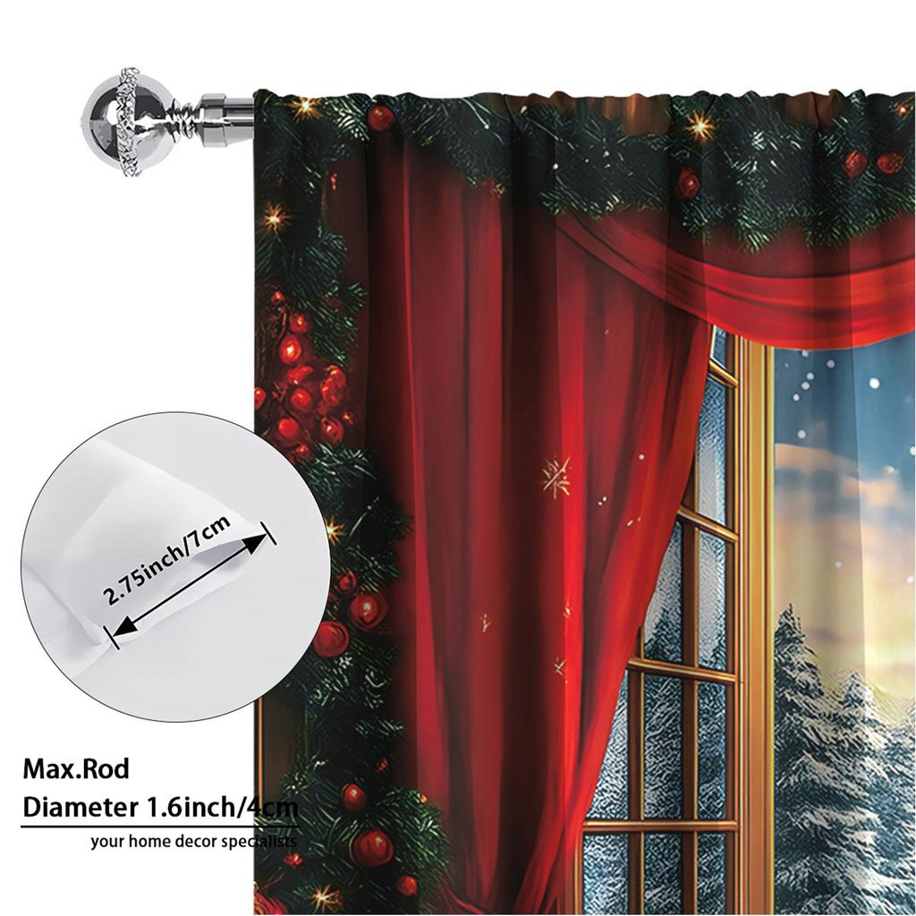 A Set Of 2 Christmas Tree Printed Curtain Sets, Suitable For Living Room, Kitchen, Bedroom, Bathroom, Dining Room And Home Decoration