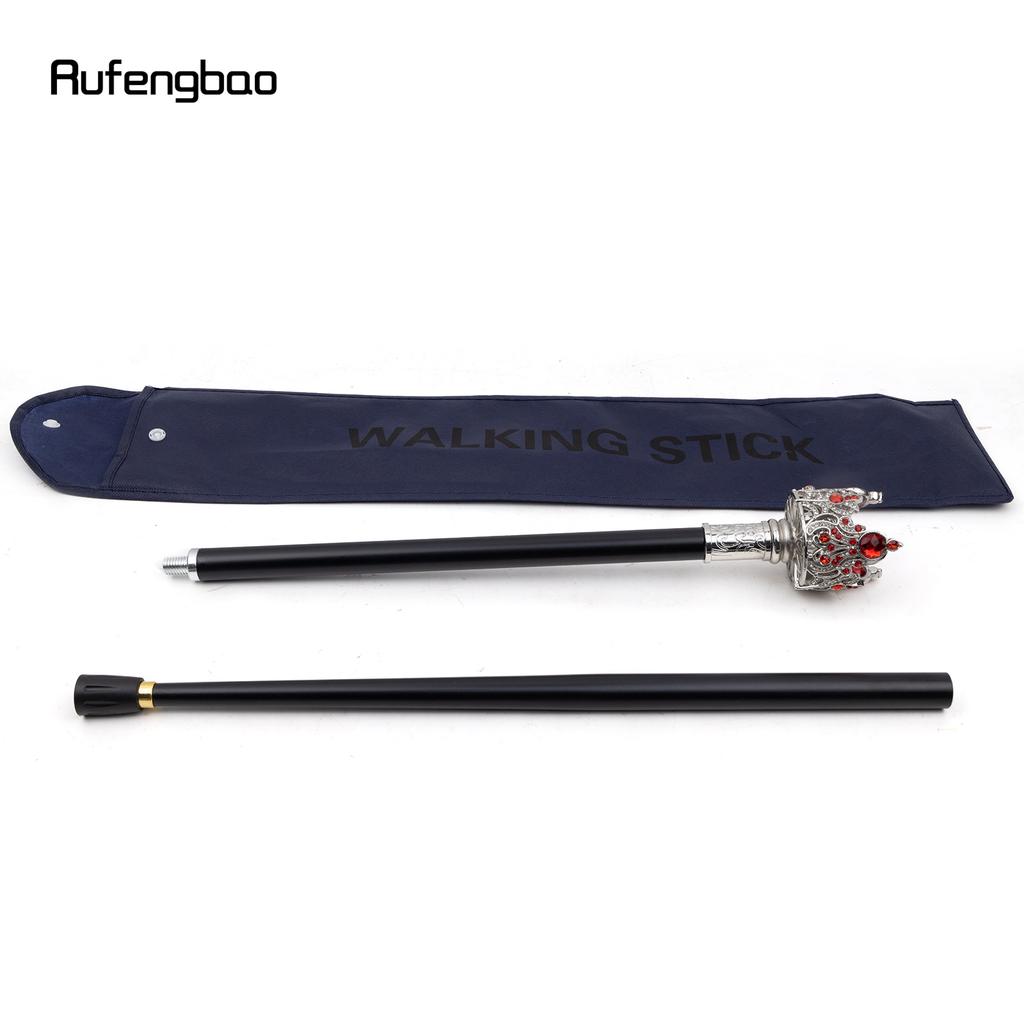 Silver Crown Artificial Red Diamond Walking Cane Fashion Decorative Walking Stick Gentleman Elegant Cosplay Cane Crosier 91cm