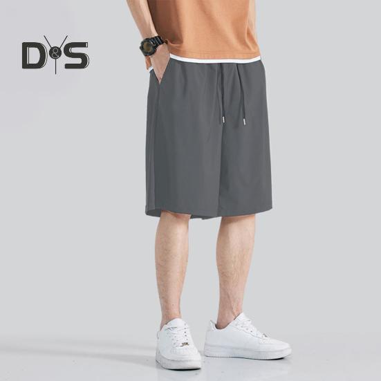 Мужские шорты, повседневные брюки с регулируемой талией на шнурке и усиленными карманами, однотонные, широкие летние спортивные шорты