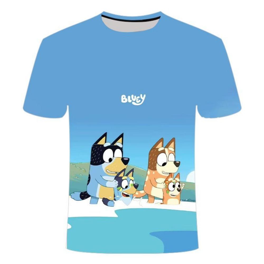 Детская 3D футболка Bluey Мультфильм 2026 Летняя Прохладная Быстросохнущая С коротким рукавом Аниме Принт Повседневная футболка для мальчиков и девочек Ежедневная