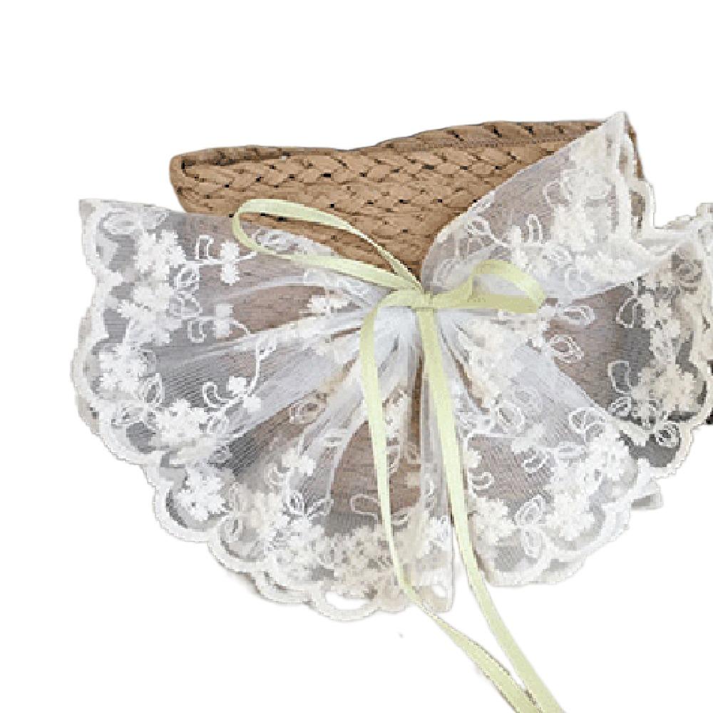 Soft Sweet Bowknot Straw Sun Hat Ribbon Lace Brim Girls Bucket Hat Korean Style Breathable Woven Handbag Girls