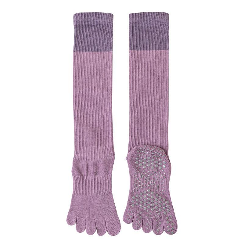 Womens Toe Yoga Socks Silicone Grip Sports Pilates Cotton Blend Calf