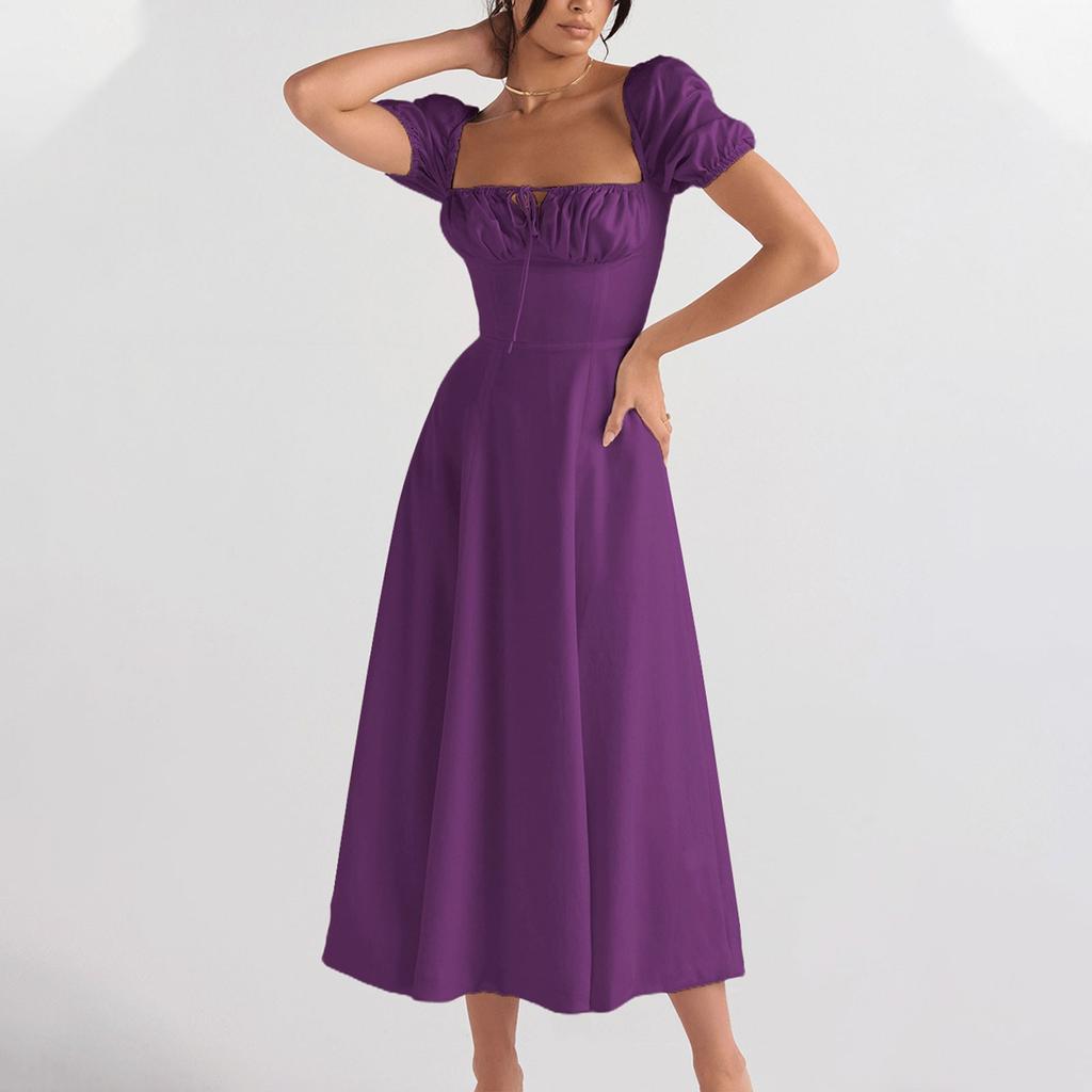 Ladies Spring And Summer Fashion Short-Sleeved Gentle Style Mid-Length Dress