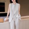 ZANZEA Women Casual Round Neck Sleeveless Buttoned Irregular Hem Loose Tanks