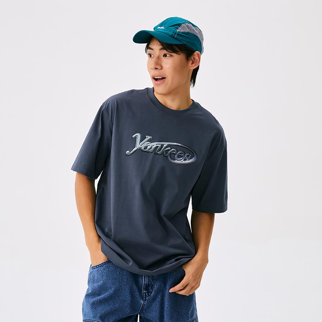 New MLB New York Yankees Basic Collection SS25 T Shirt Unisex Gray Blue 3ATSB6853-50GRD