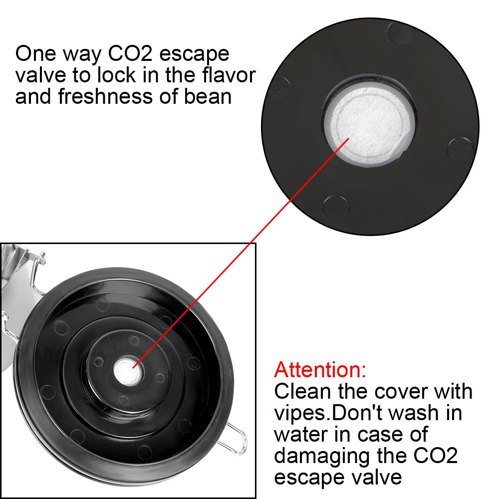 Storage Canister For Coffee Beans Airtight Lid Preserves Freshness Coffee Container with Co2 Valve Stainless Steel Coffeeware