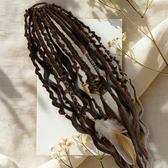 Бохо Плетеное наращивание хвоста с резинкой для волос Легкие заплетенные вручную косы Наращивание волос Женщины Мужчины Длинный Викинг Дреды Бусины Наращивание хвоста