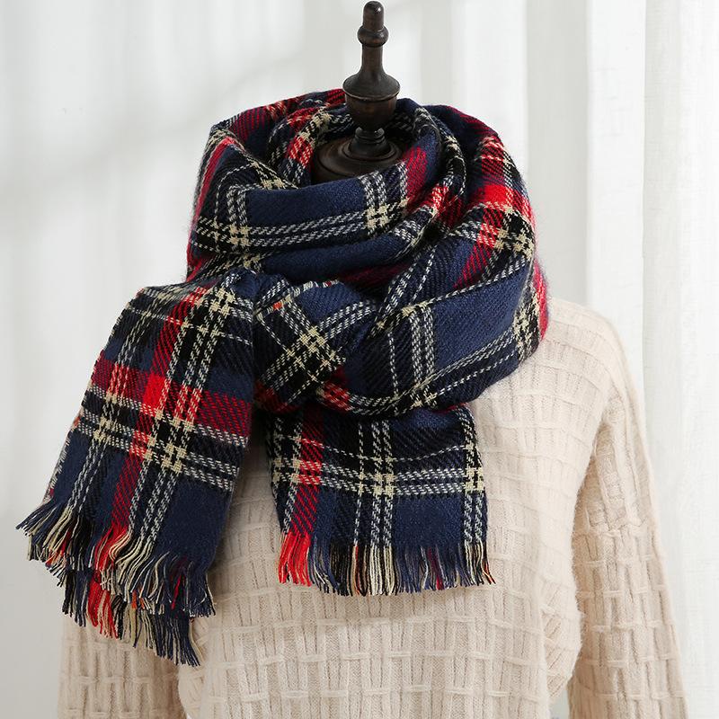 Double-sided Plaid Scarf Women's Winter 2025 Christmas Imitation Cashmere Fringed Shawl Women's Warm Scarf