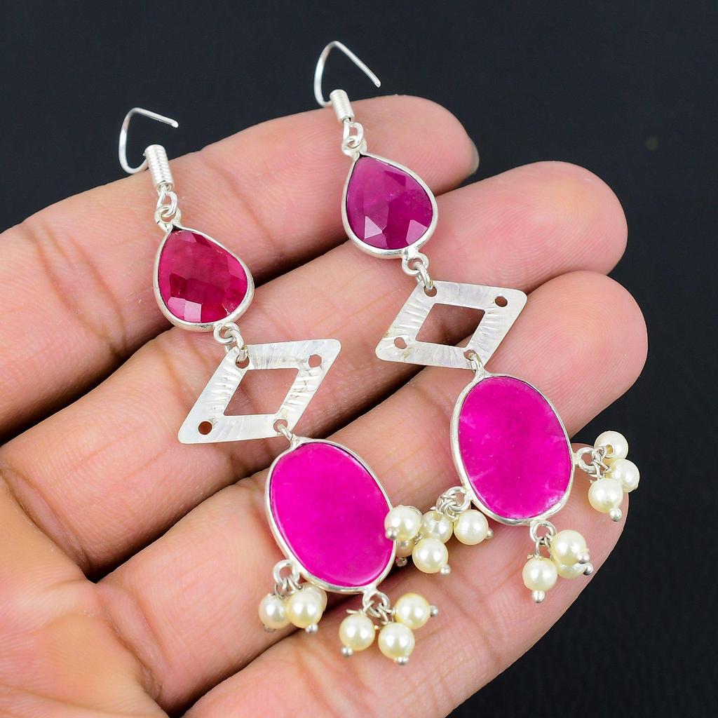 День Дочери Сделка Натуральный Кашмирский Рубин 925 Стерлинговое Серебро Подвески Уникальные Серьги