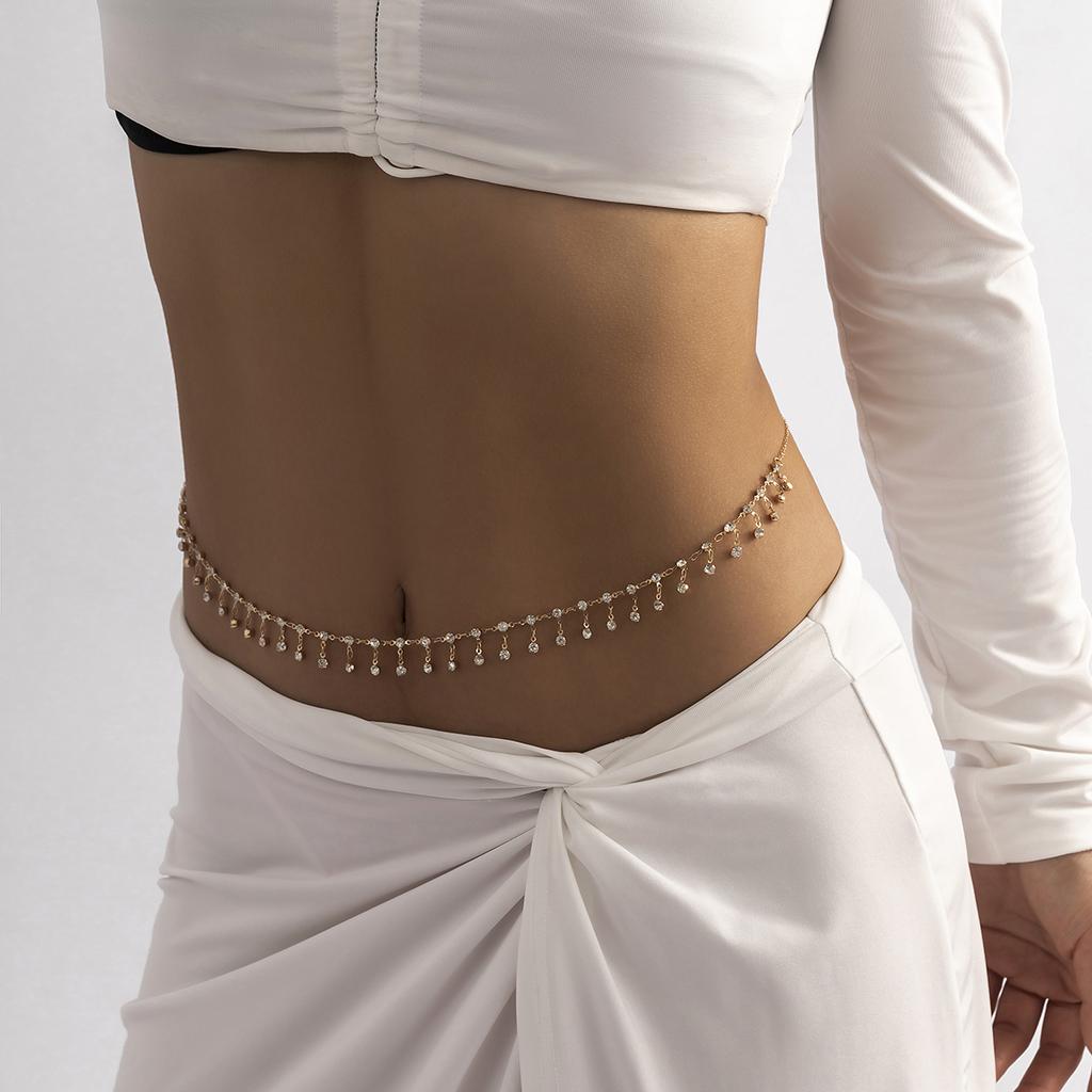 Sexy Aesthetic Sparkling Rhinestone Belly Waist Chain for Women Summer Bikini Tassels Body Jewelry Beach Festival Accessories
