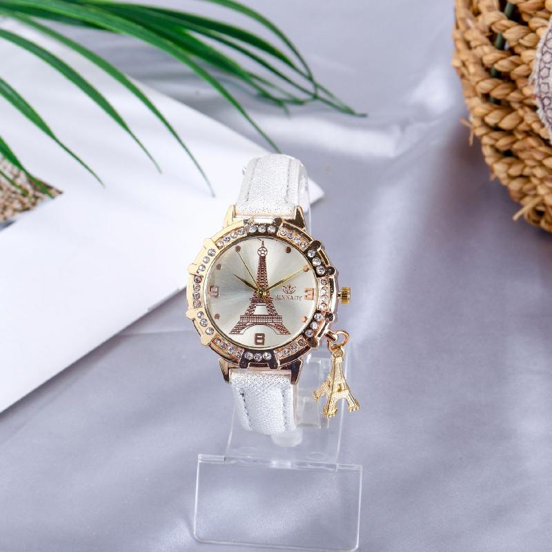 Watch Womens Eiffel Casual Tower Dial Pendant Leather Wristwatch Fashion Student Quartz Watch