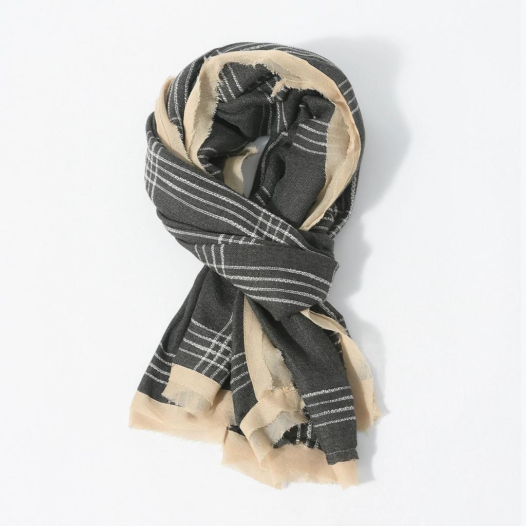 Men's Patchwork Striped Autumn/Winter Jacquard Scarf New Warm Personalized Black Scarf for Men
