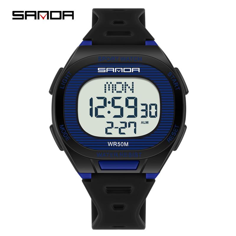SANDA 2195 Multi-function Sport Watch for Men Dual Time Countdown Alarm Stopwatch Luminous Waterproof Shockproof Digital Watch