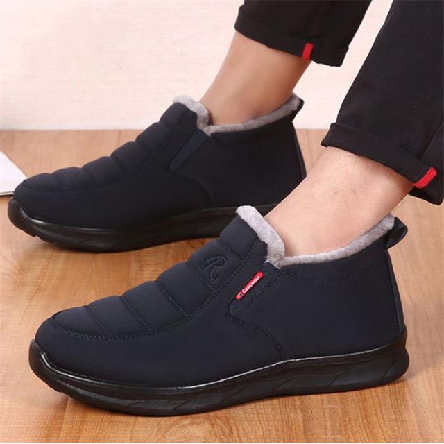 Водонепроницаемые мужские ботинки, мужские теплые ботинки для снега, нескользящие, из мягкого хлопка, повседневная обувь на плоской подошве для мужчин