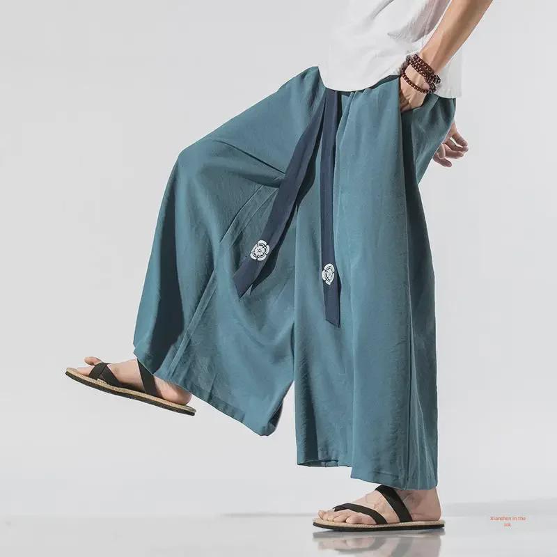 Men's Retro Hanfu-Style Linen-Cotton Zen Monk Pants Skirt