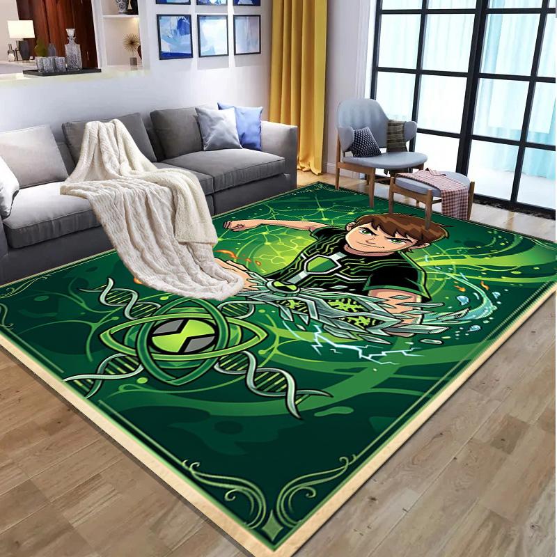 Ben 10 Cartoon Pattern Rug, Indoor/Outdoor Mat, for Picnic, Gameroom, Bedroom, Office, Living Room, Home Decor Carpet, Birthday Gift