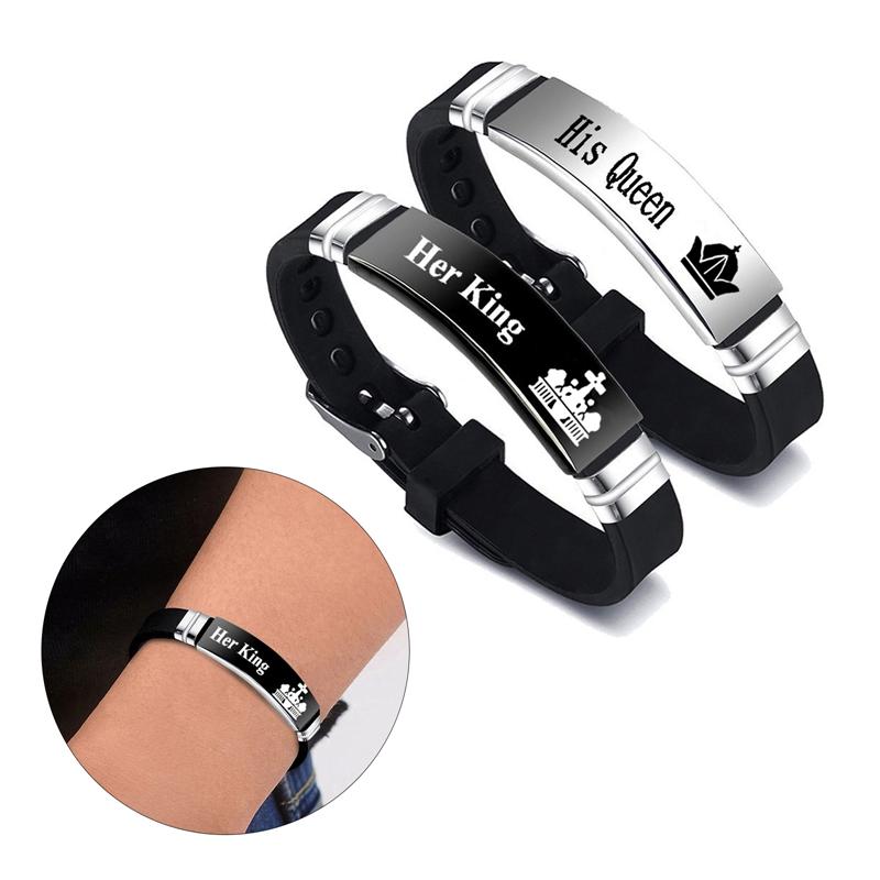 2Pcs/Set Crown Her King His Queen Trendy Sport Silicone Couple Bracelet Bangle Lover Bracelets Gift