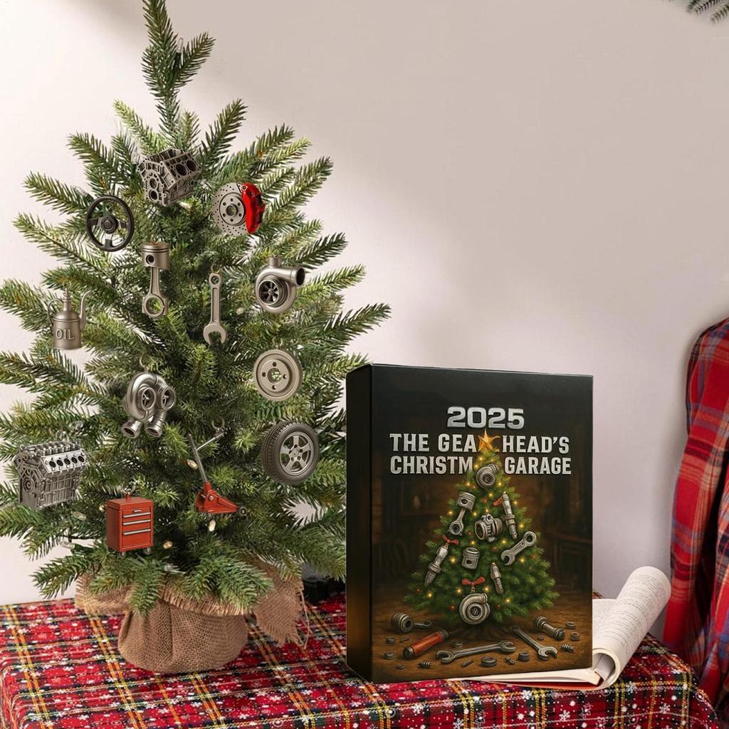 Рождественский Адвент-календарь 2025 Тема Гаража 2D Акриловый Календарь Обратного Отсчета Подвеска Украшение Рождественской Елки Рождественские Праздничные Подарки