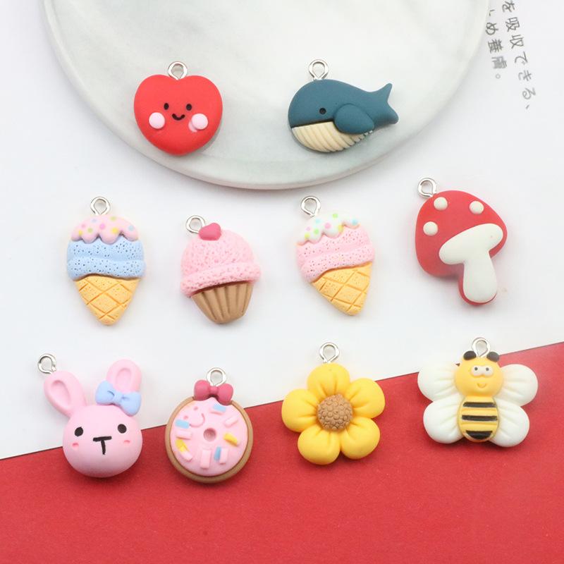 20Pcs Kawaii Animal Toy Resin Pendant Bear Bee Flower for DIY Decoration Neckalce Earring Key Chain Jewelry Making Handmade