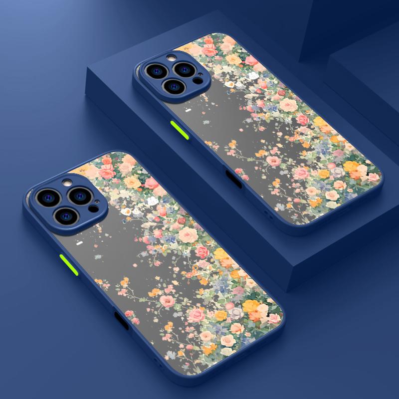 Твердый чехол для телефона из ПК с рисунком розы для iPhone 16 15 14 13 12 Pro Max 11, противоударный, с мягкими краями, прозрачный, тонкий, матовый чехол