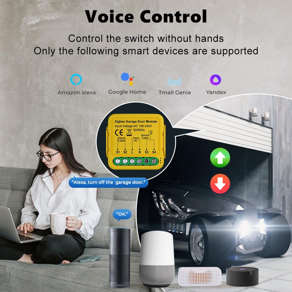 Tuya ZigBee3.0 Управление воротами гаража Умный переключатель ворот гаража Контроллер открывателя Голосовое управление Работает с Alexa Google Home Приложение Smart Life